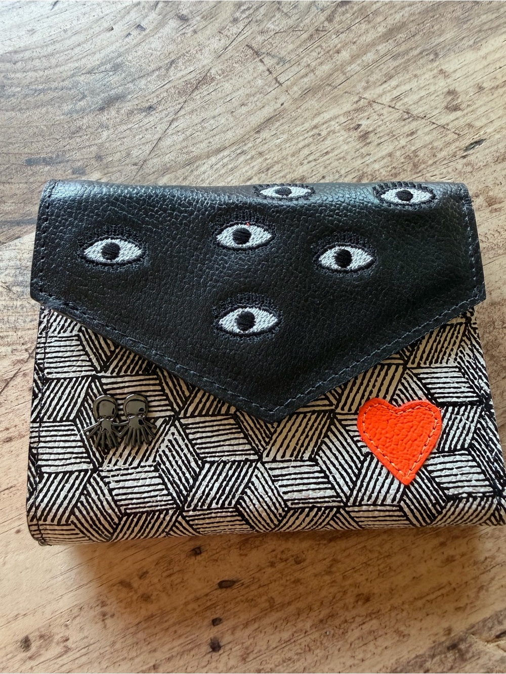 Min & Mon Black and Red Textured Leather Card Holder
